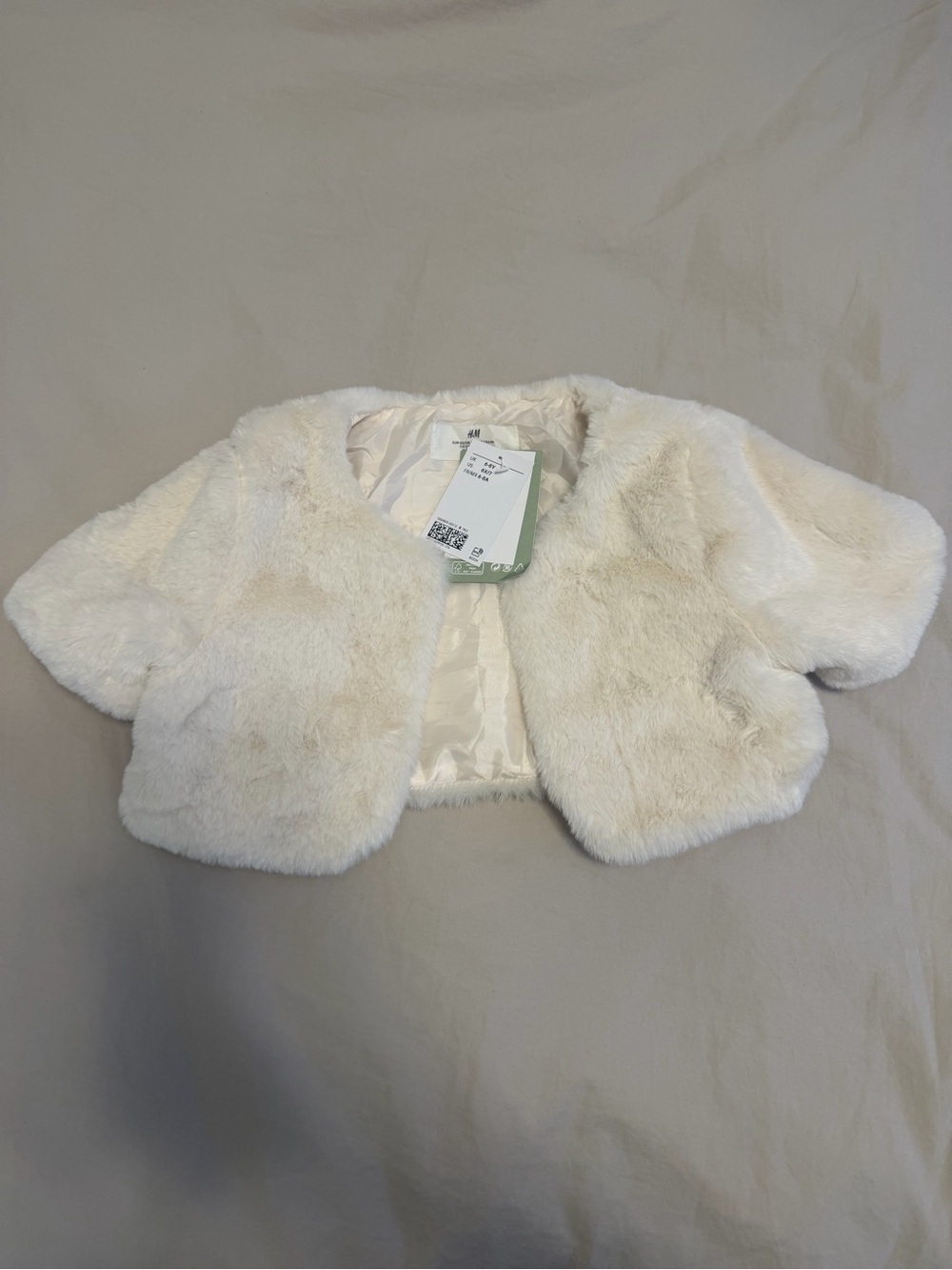 H&M Girls Cream Faux Fur Cropped Bolero Jacket